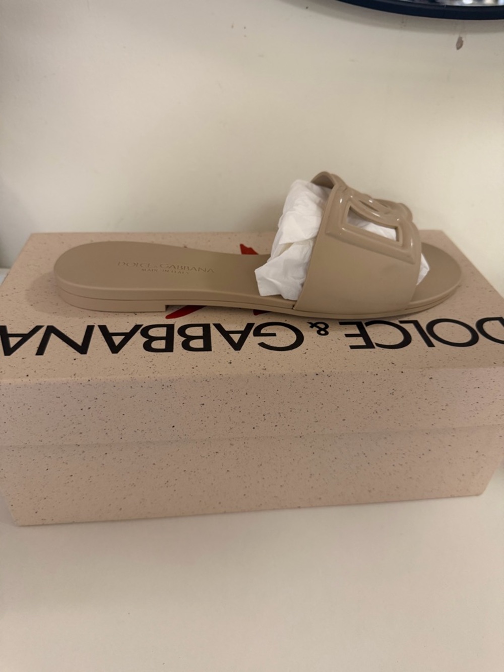 Dolce & Gabbana Neutral Beige Logo Slide Mule
